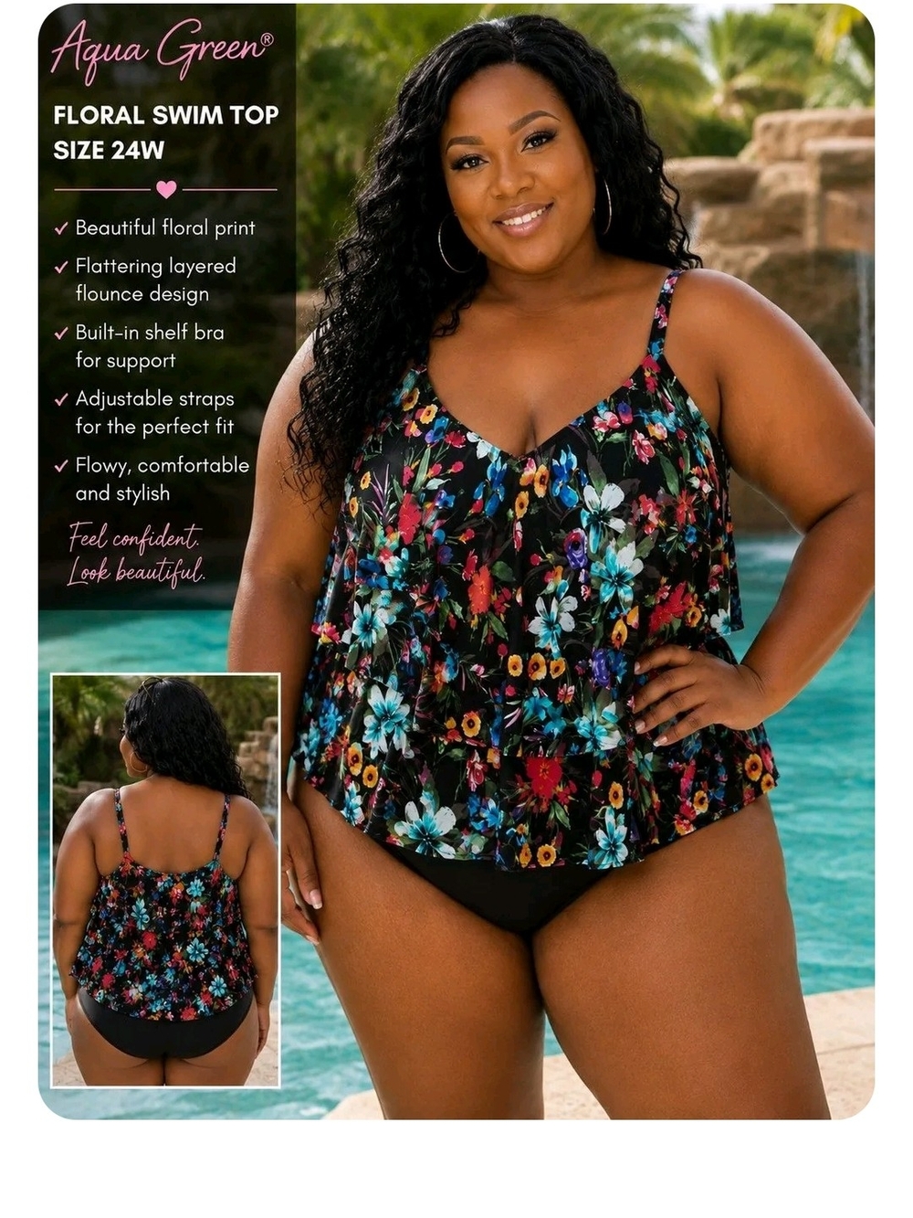 p70  Aqua Green floral swim top sz24
